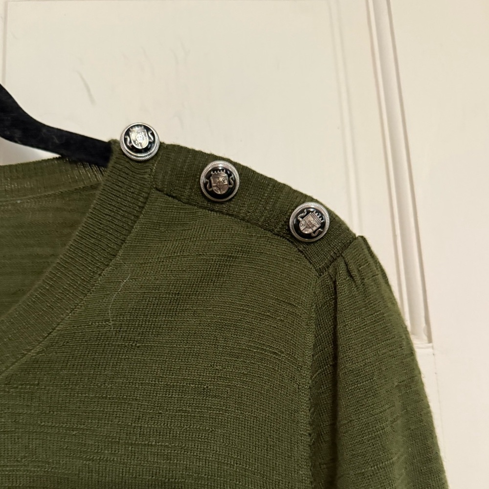 Veronica Beard Olive Button-Shoulder Sweater - image 2